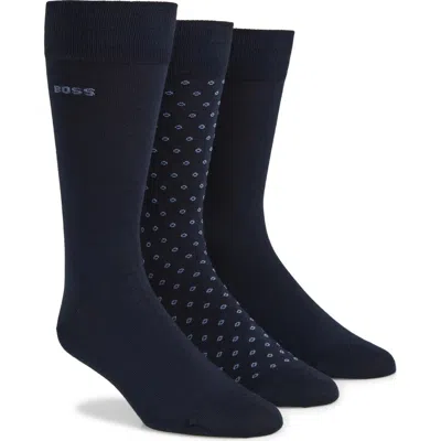 Hugo Boss Boss 3-pack Cotton Blend Dress Socks In Blue