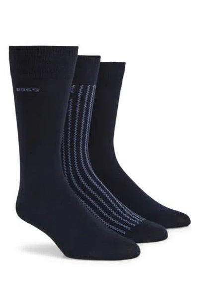 Hugo Boss Boss 3-pack Cotton Blend Dress Socks In Blue