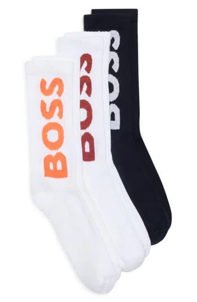 Hugo Boss Boss 3-pack Logo Ribbed Crew Socks In Multi