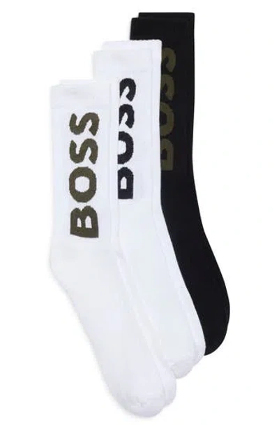 Hugo Boss Boss 3-pack Logo Ribbed Crew Socks In Multi