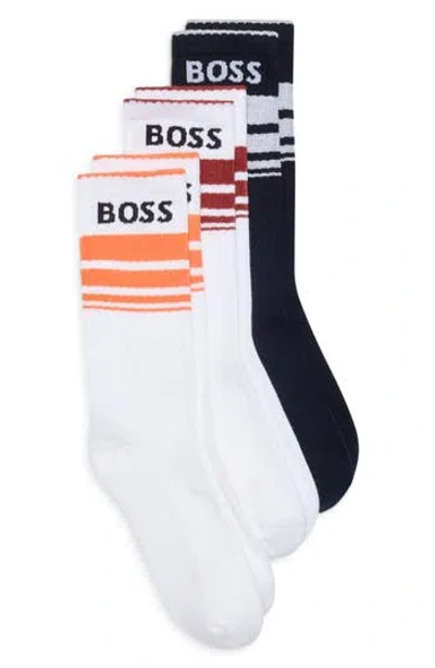 Hugo Boss Boss 3-pack Logo Stripe Ribbed Crew Socks In Multi