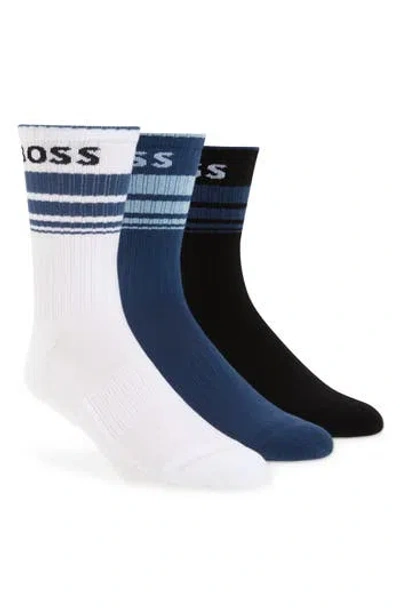Hugo Boss Boss 3-pack Logo Stripe Ribbed Crew Socks In Multi