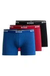 Hugo Boss Boss 3-pack Power Stretch Cotton Boxer Briefs In Black/ Red/ Blue