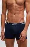 Hugo Boss Boss 3-pack Power Stretch Cotton Boxer Briefs In Blue
