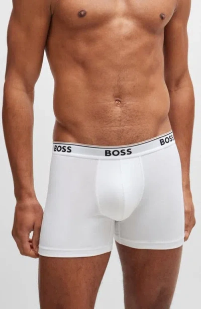 Hugo Boss Three-pack Of Stretch-cotton Boxer Briefs With Logos In White