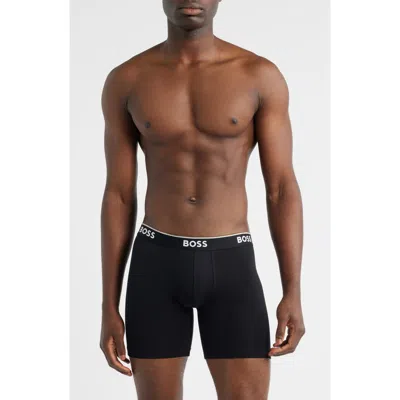 Hugo Boss Boss 3-pack Power Stretch Cotton Long Boxer Briefs In Black