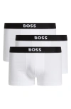 Hugo Boss Three-pack Of Stretch-cotton Trunks With Logo Waistbands In White