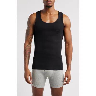 Hugo Boss Boss 3-pack Ribbed Cotton Tanks In Black