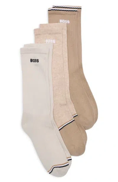 Hugo Boss Boss 3-pack Ribbed Crew Socks In Neutral
