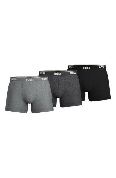 Hugo Boss Boss 3-pack Power Stretch Cotton Boxer Briefs In Gray