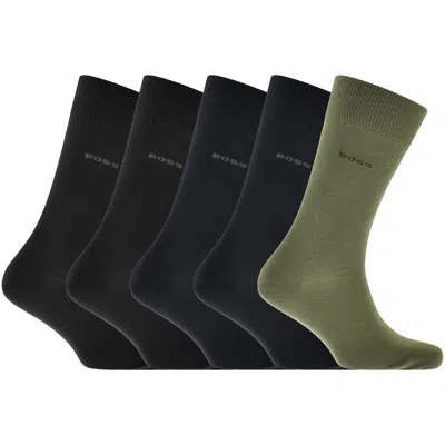 Hugo Boss Boss 5 Pack Logo Crew Socks In Black