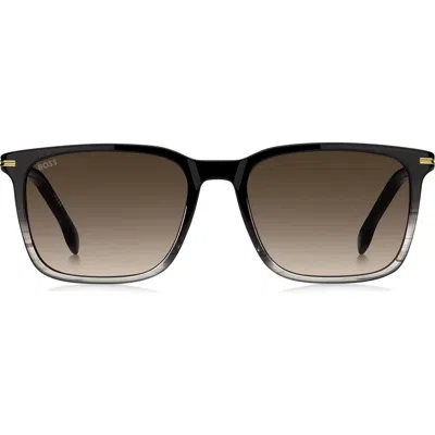 Hugo Boss Boss 55mm Rectangular Sunglasses In Black Shaded Grey/brown Sf