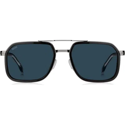 Hugo Boss Boss 55mm Rectangular Sunglasses In Blue
