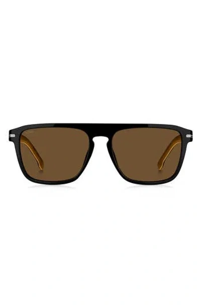 Hugo Boss Boss 56mm Flat Top Sunglasses In Black