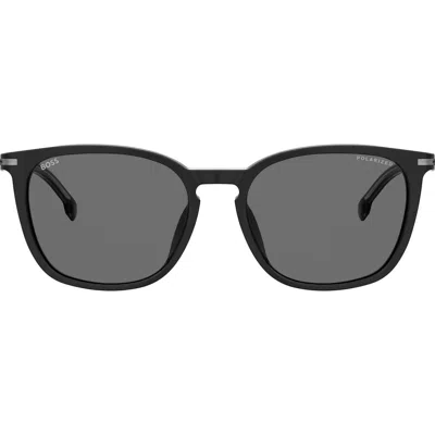 Hugo Boss Boss 56mm Polarized Rectangular Sunglasses In Black