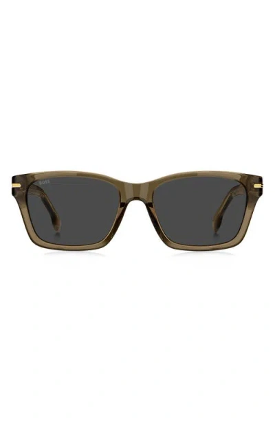 Hugo Boss Boss 56mm Rectangular Sunglasses In Brown/grey