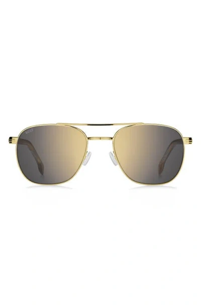 Hugo Boss Boss 56mm Rectangular Sunglasses In Gold Brown/grey Bronze