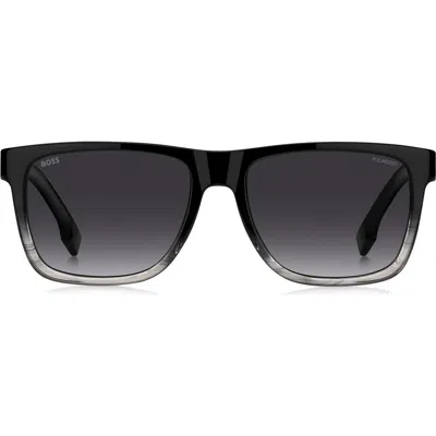 Hugo Boss Boss 57mm Gradient Polarized Square Sunglasses In Black Grey/grey Sf Polar