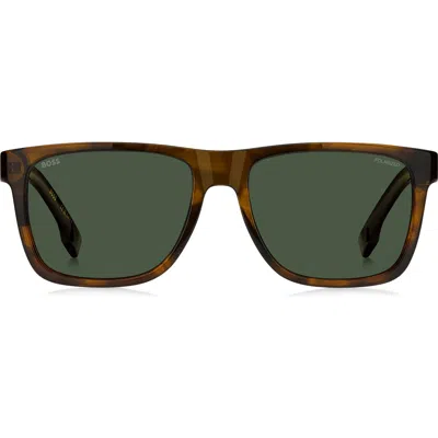 Hugo Boss Boss 57mm Gradient Polarized Square Sunglasses In Brown Horn/green Polar