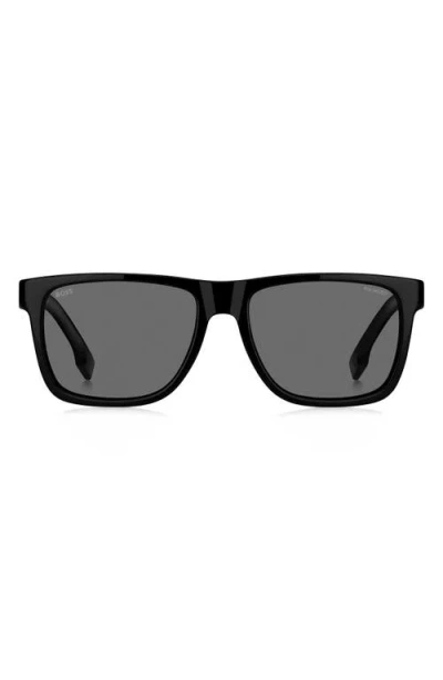 Hugo Boss Boss 57mm Polarized Square Sunglasses In Black/grey Polar