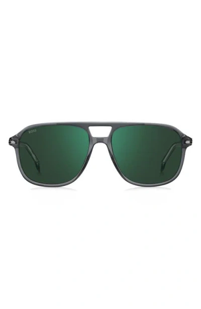 Hugo Boss Boss 57mm Square Sunglasses In Grey Crystal/green Sp