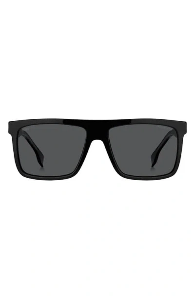 Hugo Boss Boss 59mm Polarized Rectangular Sunglasses In Black