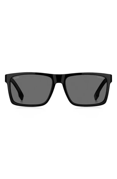 Hugo Boss Boss 59mm Polarized Rectangular Sunglasses In Black/grey Polar