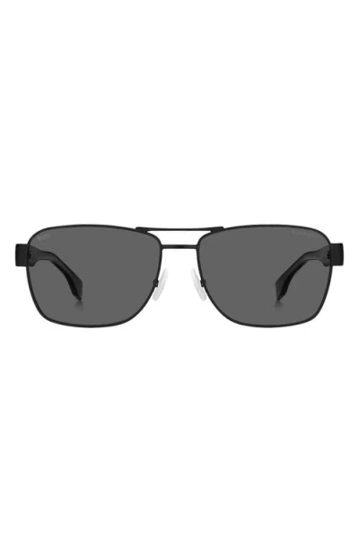 Hugo Boss Boss 60mm Polarized Rectangular Sunglasses In Black