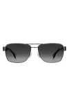 Hugo Boss 60mm Polarized Rectangular Sunglasses In Black/dark Ruthenium