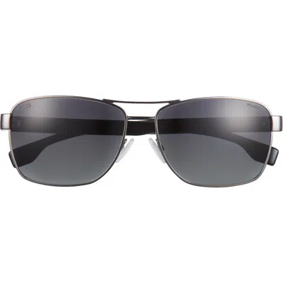 Hugo Boss Boss 60mm Polarized Rectangular Sunglasses In Matte Dark Ruthenium