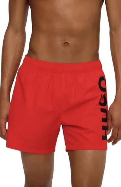 Hugo Boss Swim Shorts With Vertical Logo Print In Red