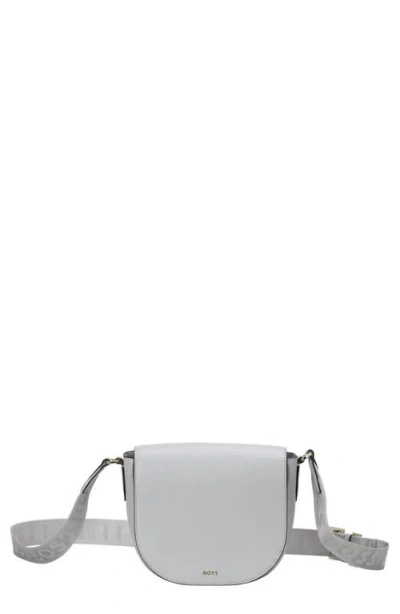 Hugo Boss Boss Alyce Flap Leather Crossbody Bag In Gray