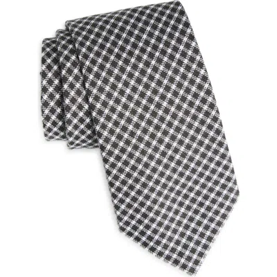 Hugo Boss Boss Angled Check Cotton & Silk Tie In Black