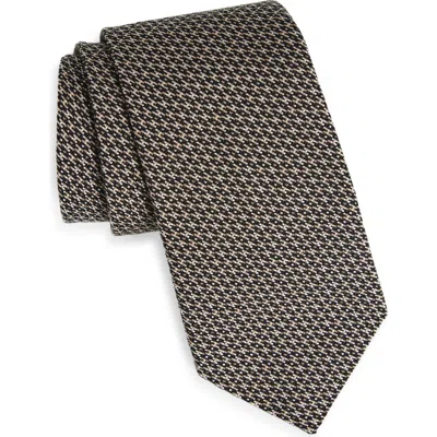 Hugo Boss Boss Angled Check Cotton & Silk Tie In Brown