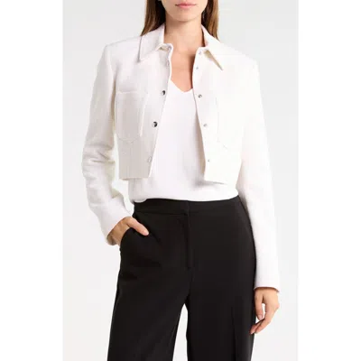 Hugo Boss Boss Anouka Cropped Tweed Jacket In White