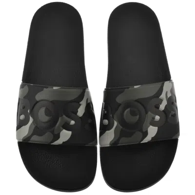 Hugo Boss Boss Aryeh Sliders Black In Burgundy