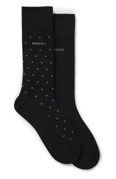Hugo Boss Boss Assorted 2-pack Dot & Solid Dress Socks In Black