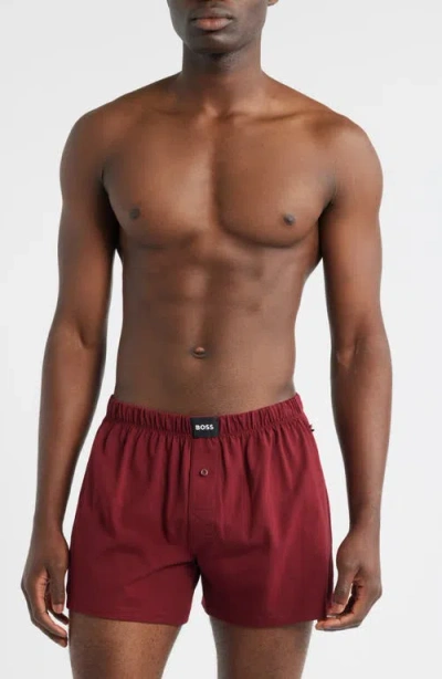 Hugo Boss Boss Assorted 2-pack Knit Cotton Boxers In Burgundy