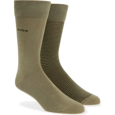 Hugo Boss Boss Assorted 2-pack Solid & Stripe Cotton Blend Dress Socks In Green