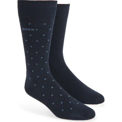 Hugo Boss Boss Assorted 2-pack Dot & Solid Dress Socks In Blue