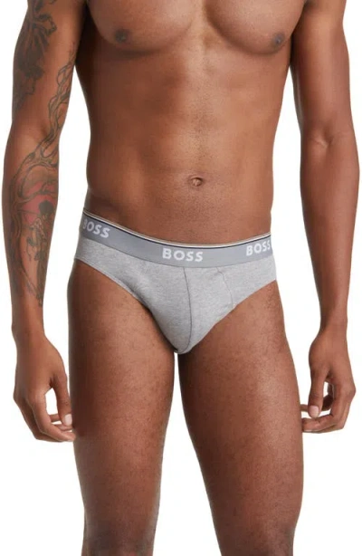 Hugo Boss Boss Assorted 3-pack Power Cotton Stretch Jersey Briefs In Gray