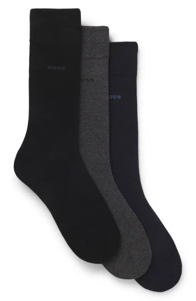 Hugo Boss Boss Assorted 3-pack Solid Brushed Cotton Blend Dress Socks Gift Box In Multi