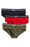 Hugo Boss Boss Assorted 3-pack Stretch Cotton Briefs In Red/navy/green