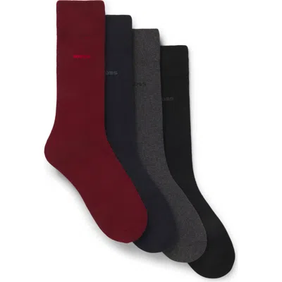 Hugo Boss Boss Assorted 4-pack Solid Cotton Blend Dress Socks Gift Box In Black