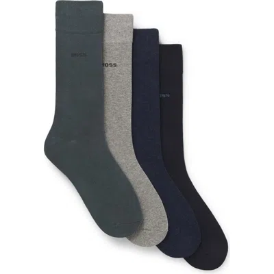 Hugo Boss Boss Assorted 4-pack Solid Cotton Blend Dress Socks Gift Box In Black