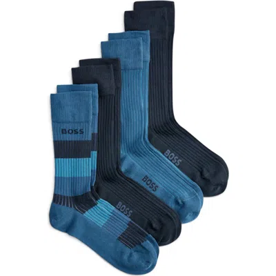 Hugo Boss Boss Assorted 4-pack Stripe & Solid Ribbed Cotton Blend Dress Socks Gift Box In Multi