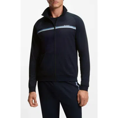 Hugo Boss Boss Authentic Chest Stripe Cotton Track Jacket In Blue