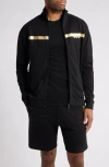 Hugo Boss Cotton-terry Zip-up Jacket With Metallic Logo In Black