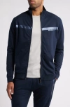 Hugo Boss Boss Authentic Chest Stripe Cotton Zip Jacket In Dark Blue