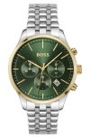 Hugo Boss Multi-link-bracelet Chronograph Watch With Green Dial Men's Watches In Silver/green